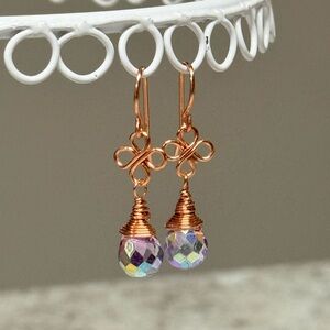 Dainty Iridescent Amethyst Briolettes Copper Earrings